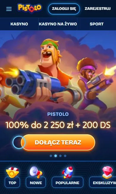 Pistolo Casino App na telefonie Pistolo casino app – ekran główny wersji mobilnej z banerem i kategoriami gier