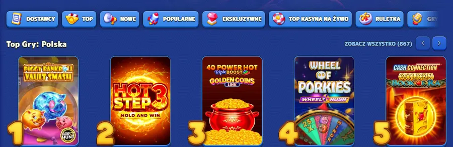 Pistolo Casino – kategorie gier i ranking Top Gry: Polska z okładkami slotów